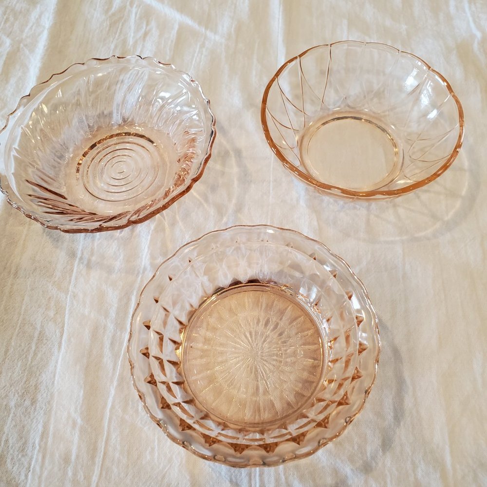 Lot of 3 Vintage Depression Glass Pink Berry Bowls